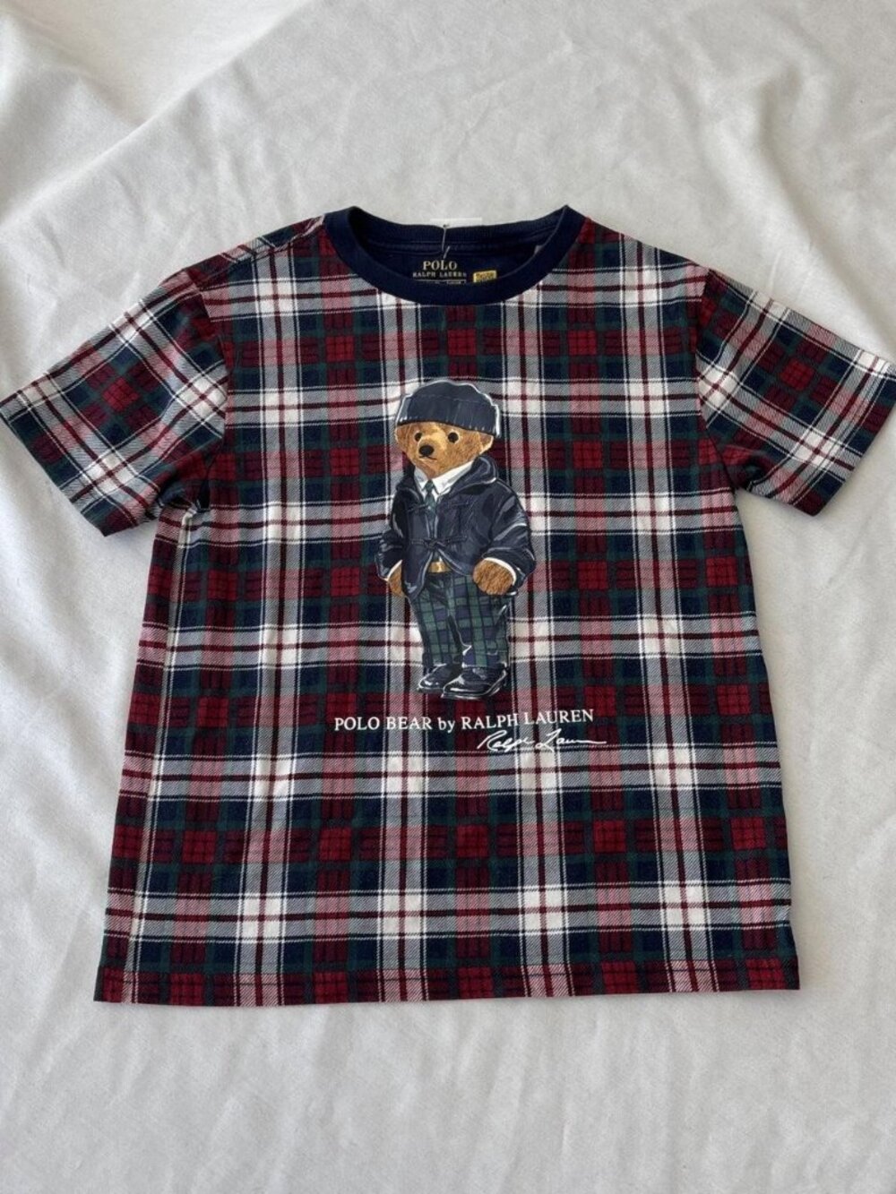 Polo Ralph Lauren Boys Size 8 Polo Bear Tartan Plaid T-Shirt Holiday Duffle Coat